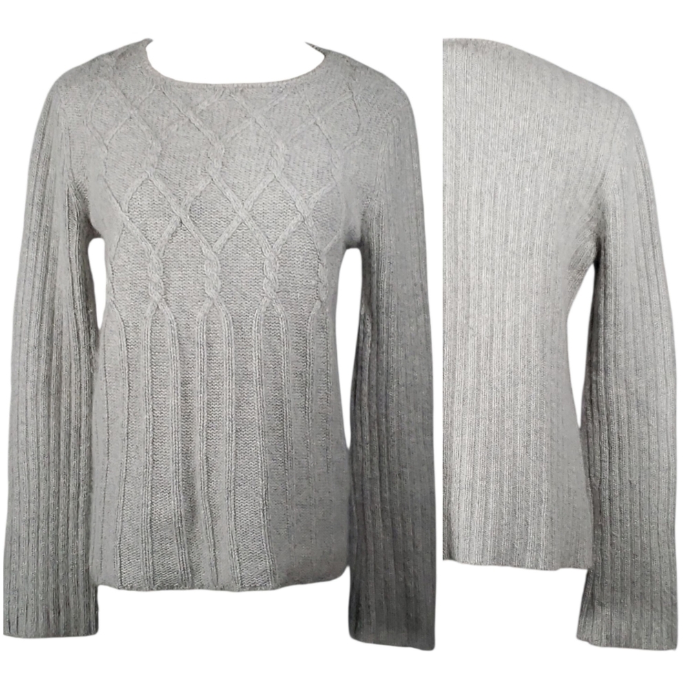 Vintage Fluffy Cable Ribbed Comfy Angora Blnd Autumn Office Pullover Sweater Top